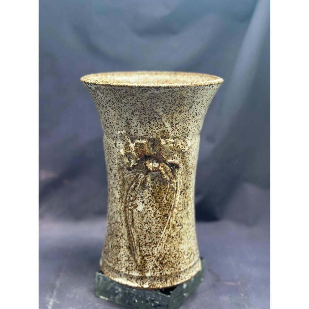 Lia Klugman Art Pottery 2001 Vase Speckled Glaze Majolica Design Utensil Vessel
